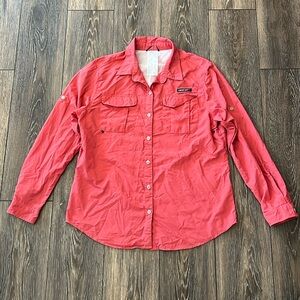 Little Donkey Andy Power Dry Womens Large Button Down Peach Long Sleeve Shirt